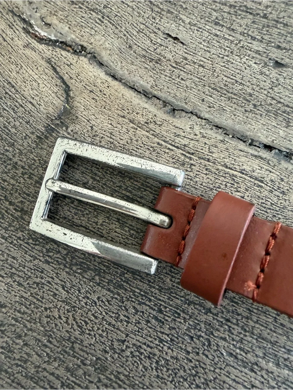 Brown Studded Leather Belt with Silver Buckle
